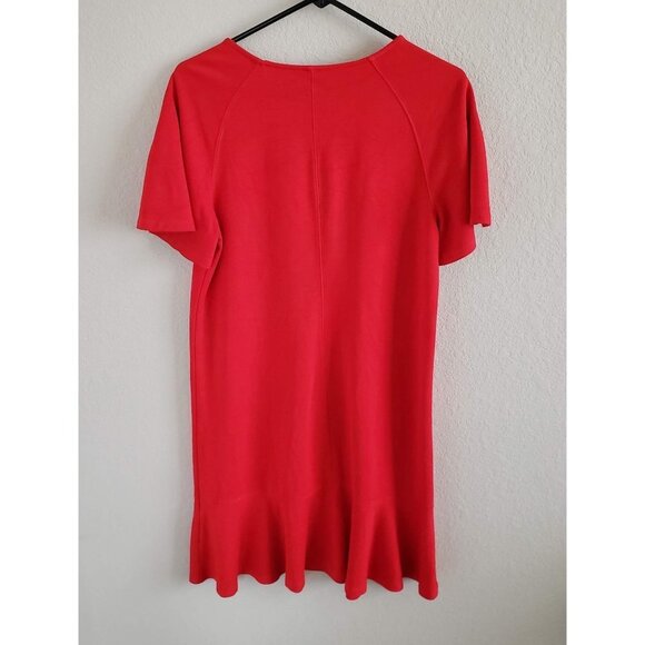 Ann Taylor Women Size M Red Tee Shirt Dress with Ruffled Hem Short Sleeves - Picture 2 of 5